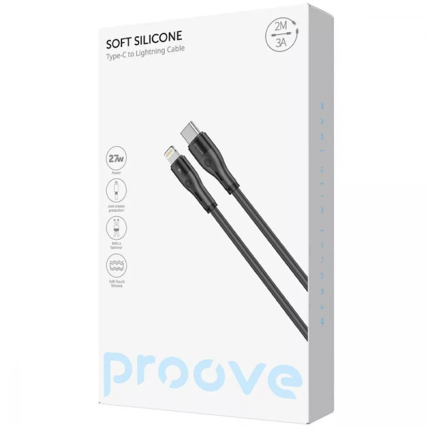 Фото - Кабель синхронізації даних Proove Soft Silicone Type-C to Lightning 27W (2m) black (CCSO27002121)