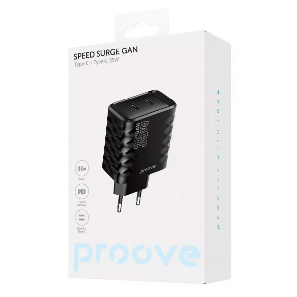 Фото - Мережевий зарядний пристрій Proove Speed Surge Gan 35W (Type-C + Type-C) Black (WCSS30020001)