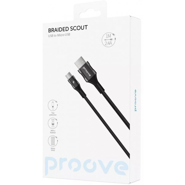 Фото - Кабель синхронізації даних Proove Braided Scout Micro USB 2.4A 1m Black (488530001)