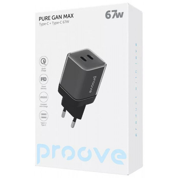 Фото - Мережевий зарядний пристрій Proove Pure GaN Max 67W (Type-C + Type-C) Black (WCPU67022201)