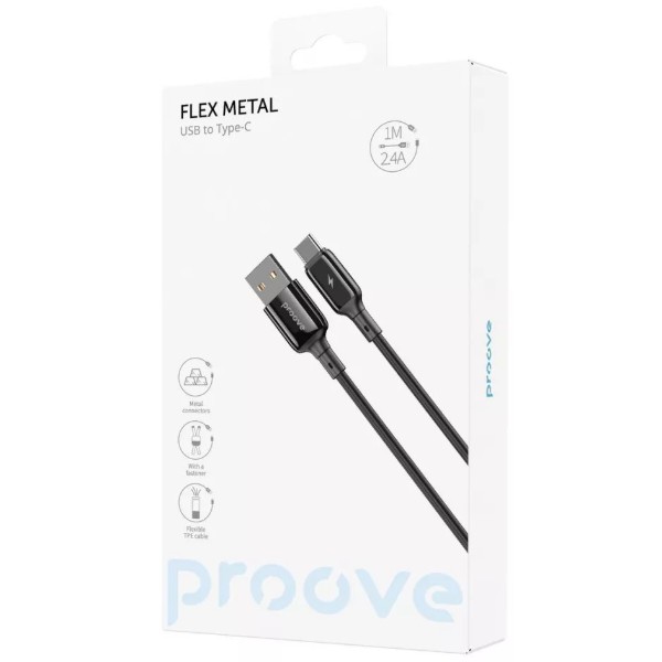 Фото - Кабель синхронизації даних Proove Flex Metal Type-C 2.4A 1m Black (CCFM20001201)