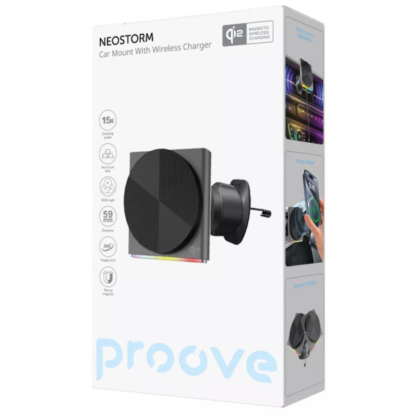 Фото - Автотримач з бездротовою зарядкою Proove Neostorm QI2 15W gray (WHNS15002003)