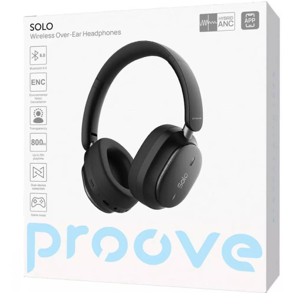 Фото - Навушники накладні бездротові Proove Solo with ANC (APP) Black (HPSL0001AP01)
