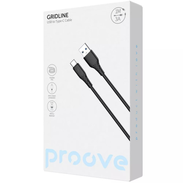 Фото - Кабель синхронізації даних Proove GridLine USB to Type-C 3A 1m Black (CCGL15001201)