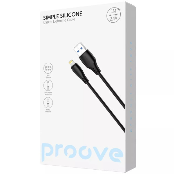 Фото - Кабель синхронізації даних Proove Simple Silicone USB to Lightning 2.4A 1m Black (CCSS12001101)