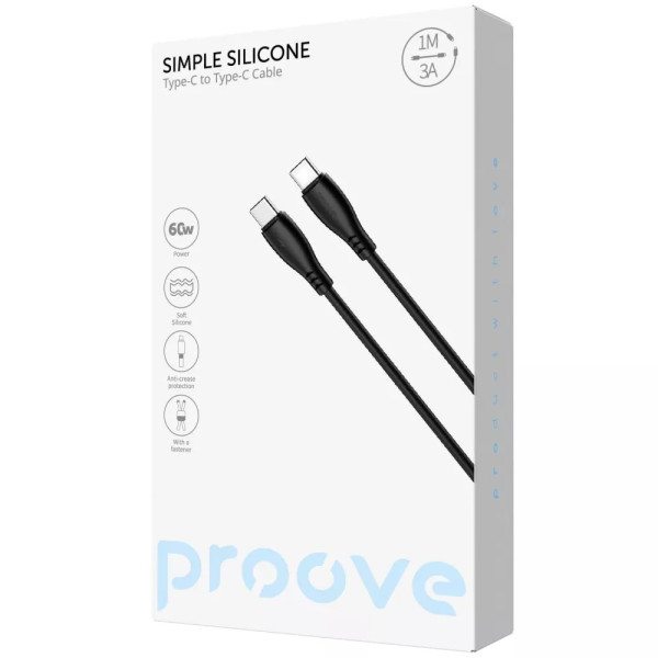 Фото - Кабель синхронізації даних Proove Simple Silicone Type-C to Type-C 60W 1m Black (CCSI60002201)