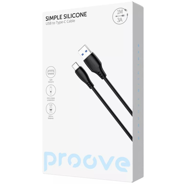 Фото - Кабель синхронізації даних Proove Simple Silicone USB to Type-C 3A 1m Black (CCSS15001201)