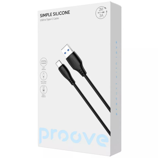 Фото - Кабель синхронізації даних Proove Simple Silicone USB to Type-C 3A 2m Black (CCSS15001221)