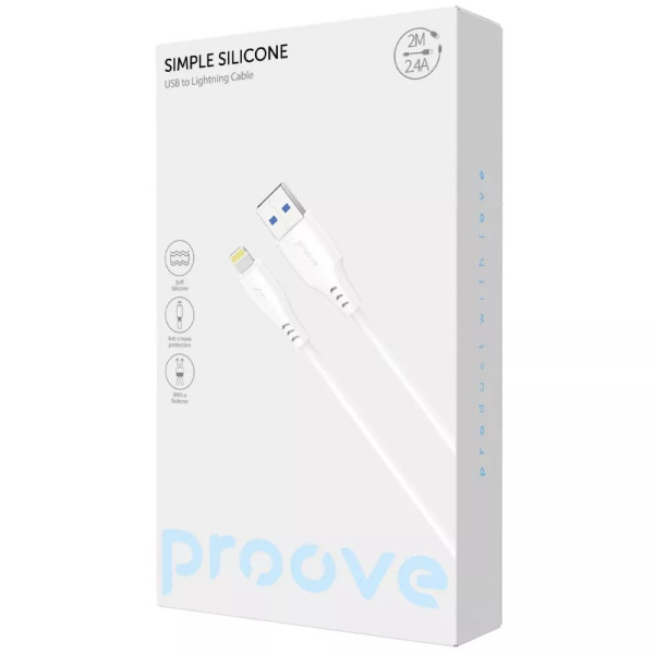 Фото - Кабель синхронізації даних Proove Simple Silicone USB to Lightning 2.4A 2m White (CCSS12001122)