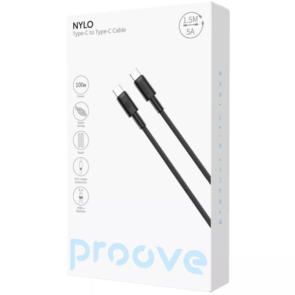Фото - Кабель синхронізації даних Proove Nylo Type-C to Type-C 100W 1.5m Black (CCPN11002201)