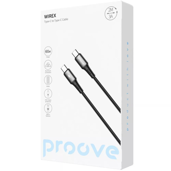 Фото - Кабель синхронізації даних Proove WireX Type-C to Type-C 60W 2m Black (CCWX60002221)