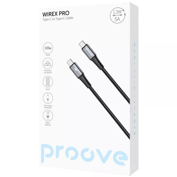 Фото - Кабель синхронізації даних Proove WireX Pro Type-C to Type-C 100W 1.5m Black (CCWX11002201)