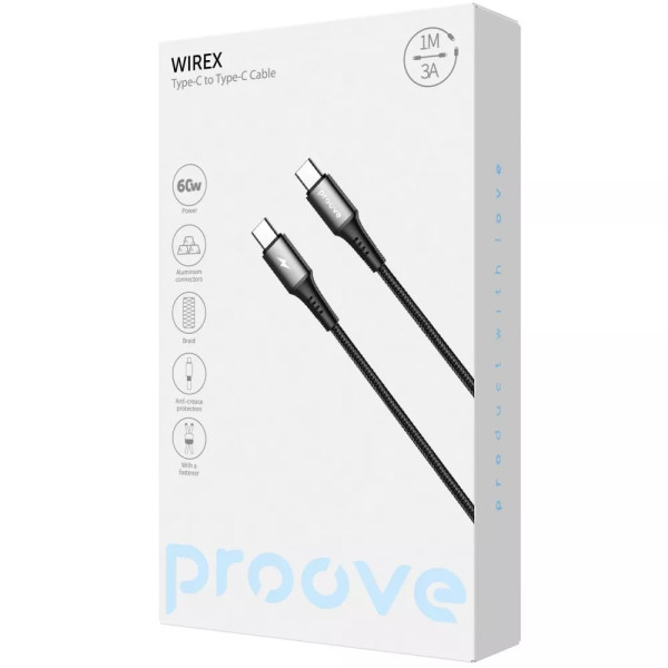 Фото - Кабель синхронізації даних Proove WireX Type-C to Type-C 60W 1m Black (CCWX60002201)