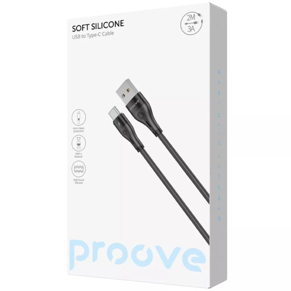 Фото - Кабель синхронізації даних Proove Soft Silicone USB to Type-C 3A 2m Black (CCSO20001221)
