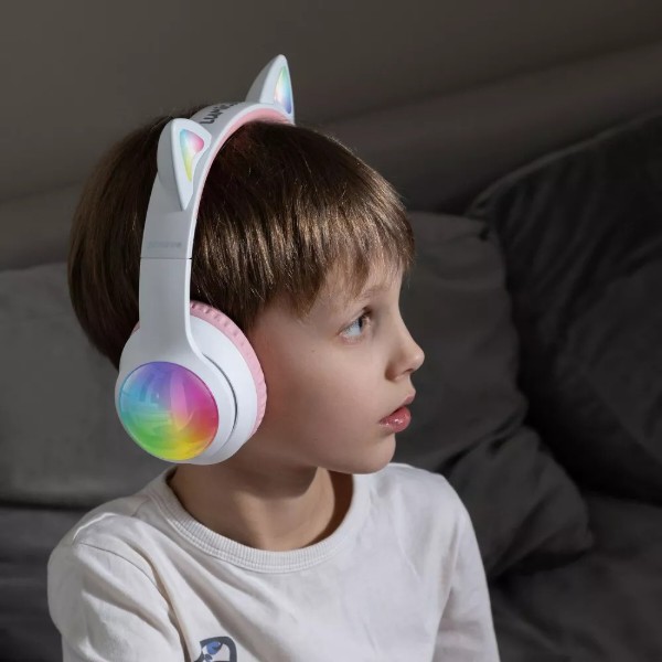 Фото - Навушники накладні бездротові Proove Kids LumiCat (APP) white/pink (HPLC0001AP25)