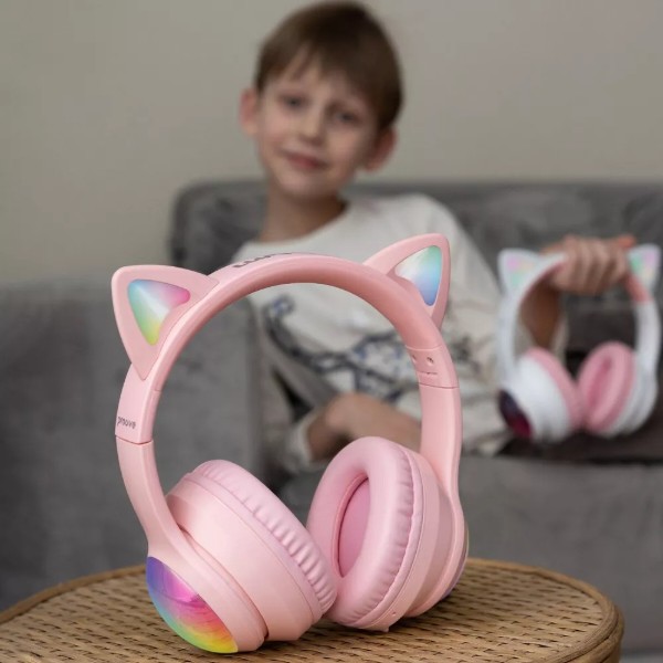 Фото - Навушники накладні бездротові Proove Kids LumiCat (APP) pink (HPLC0001AP27)
