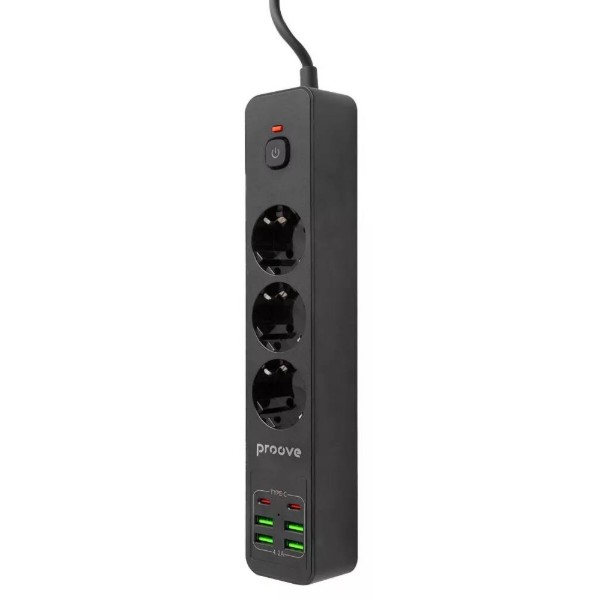 Фото - Сетевой фильтр Proove Power Strip P-03 3 розетки + 4 USB + 2 Type-C 2m Black (396830001)