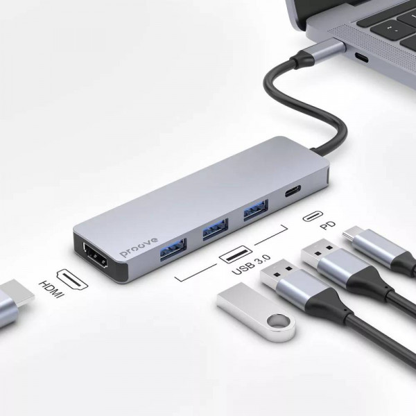Фото - Хаб USB Proove Iron Link 5 in 1 (3*USB3.0 + Tyce C + HDMI) Silver (HBIL00010604)