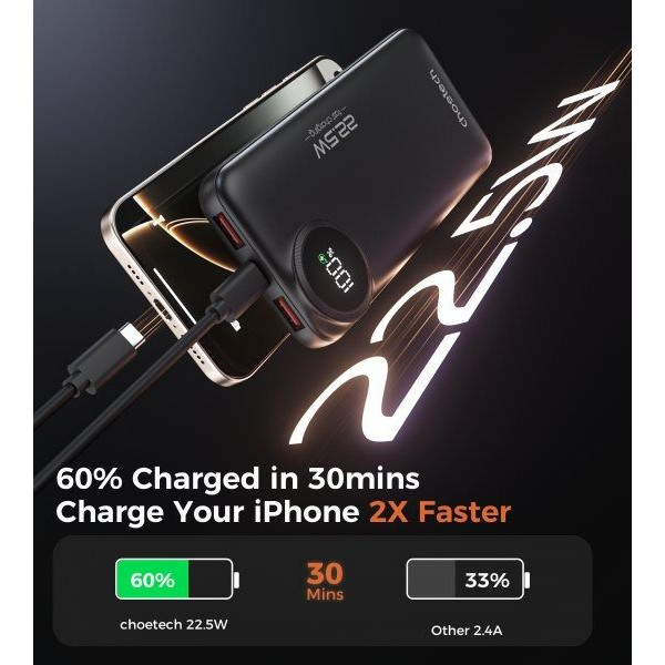 Фото - Батарея мобільна Choetech 10000 mA QC/PD 22.5 Вт Black (B791)