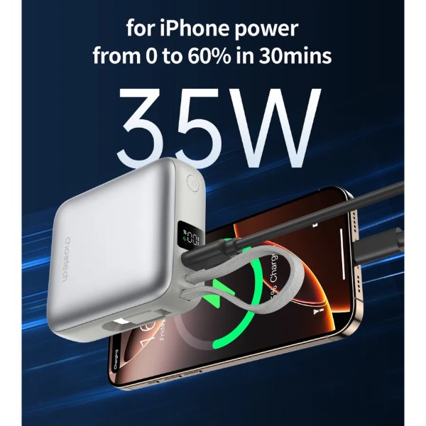 Фото - Батарея мобильная Choetech 10000mAh 35W PD3.0 USB-C Silver (B832-SL)