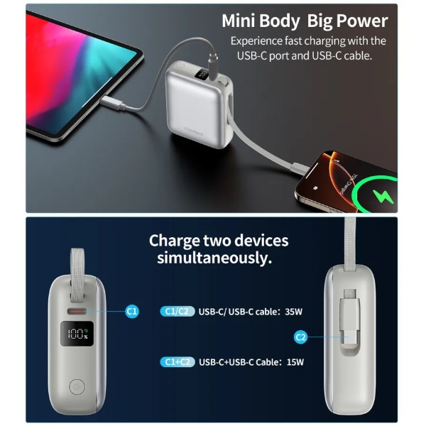 Фото - Батарея мобильная Choetech 10000mAh 35W PD3.0 USB-C Silver (B832-SL)
