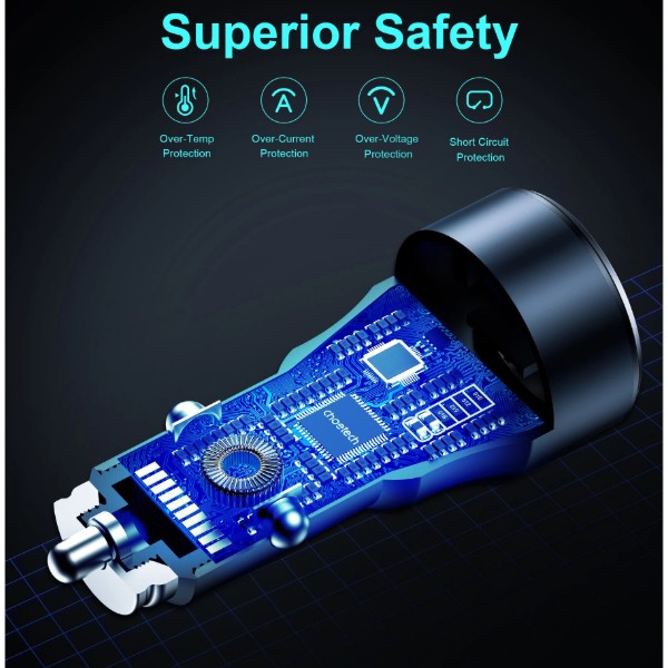 Фото - Автомобільний зарядний пристрій Choetech 1USB Type C 63W 1USB 18W PD3.0 QC3.0 Black (TC0010)