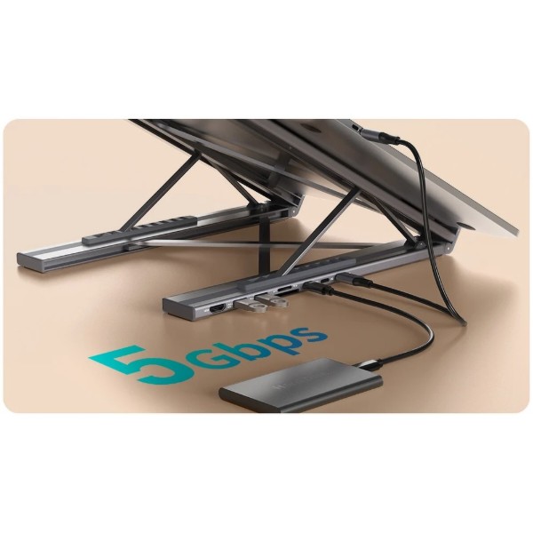 Фото - Підставка під ноутбук Choetech 8-in-1 USB-C to HDMI + USB-C + SD/TF + 2xUSB-A + USB-C PD 100W Silver (HUB-M57-GY)
