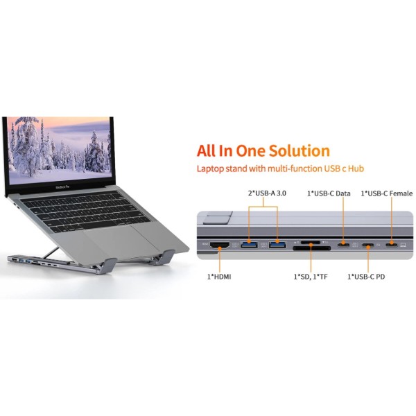 Фото - Підставка під ноутбук Choetech 8-in-1 USB-C to HDMI + USB-C + SD/TF + 2xUSB-A + USB-C PD 100W Silver (HUB-M57-GY)
