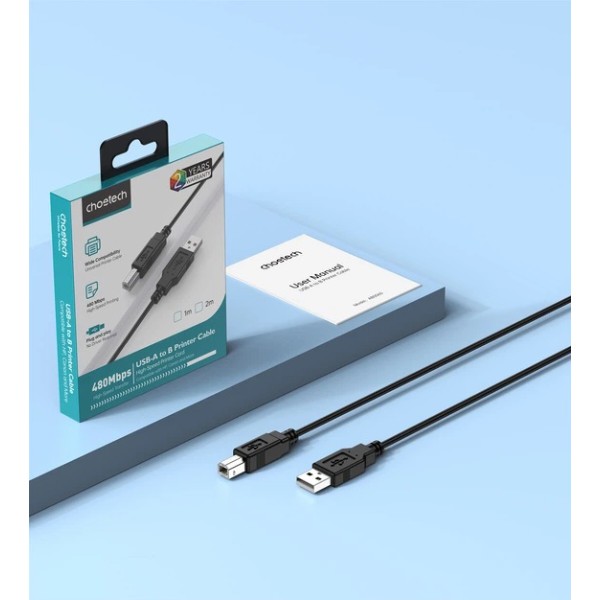 Фото - Кабель USB type A - USB type B Choetech CableOne Printer Cable USB-A to USB-B 480Mbps 2m Black (AB0060-2M-BK)