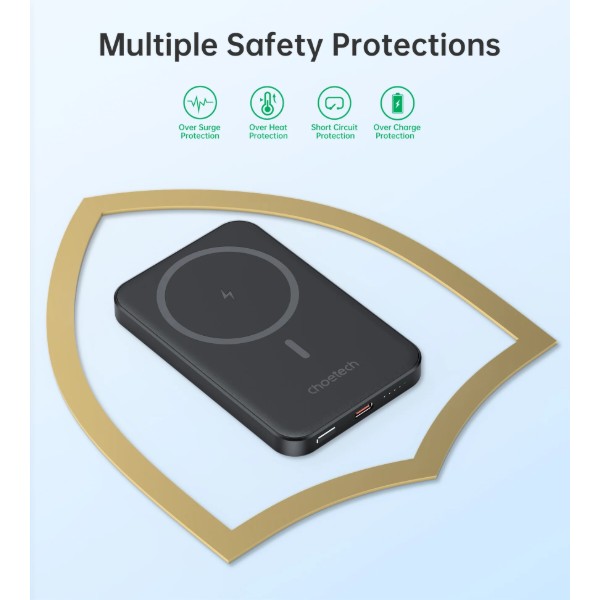 Фото - Батарея мобильная Choetech Magnetic Wireless 5000mAh 20W PD Qi-15W USB-C (B709-CCBK)