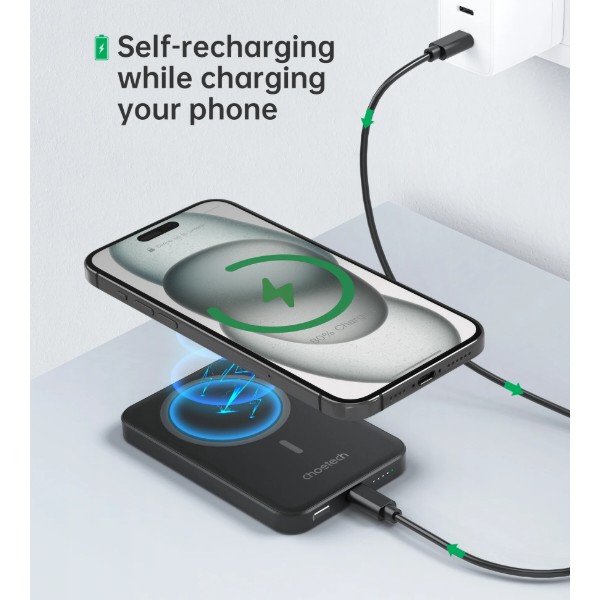 Фото - Батарея мобильная Choetech Magnetic Wireless 5000mAh 20W PD Qi-15W USB-C (B709-CCBK)