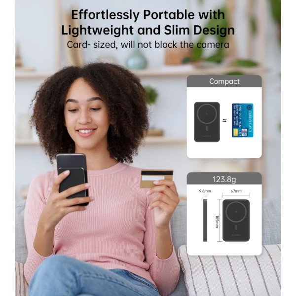 Фото - Батарея мобильная Choetech Magnetic Wireless 5000mAh 20W PD Qi-15W USB-C (B709-CCBK)