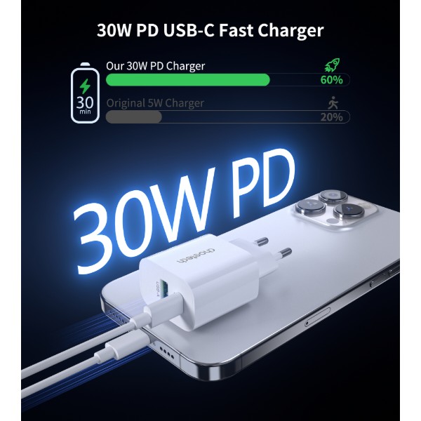 Фото - Мережевий зарядний пристрій Choetech PowiX USB-A/USB-C PD 30W White (PD9009-EU-WH)