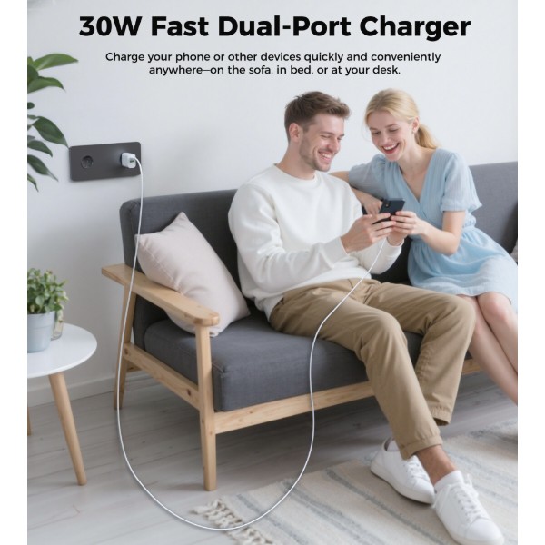 Фото - Мережевий зарядний пристрій Choetech PowiX USB-A/USB-C PD 30W White (PD9009-EU-WH)