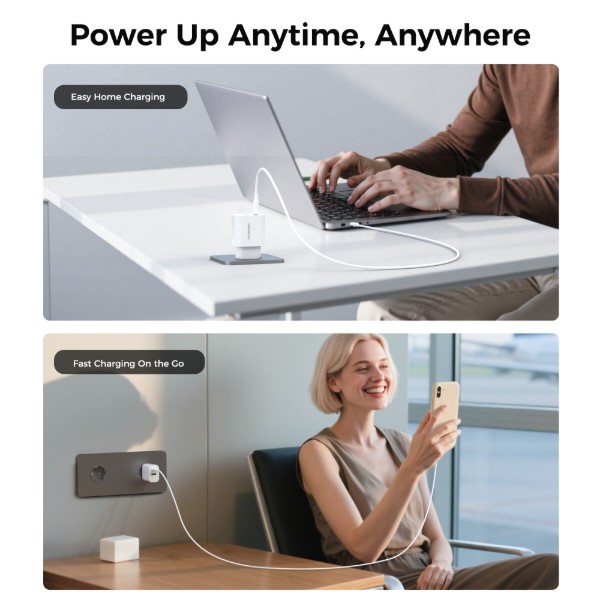 Фото - Мережевий зарядний пристрій Choetech PowiX USB-A/USB-C PD 30W White (PD9009-EU-WH)