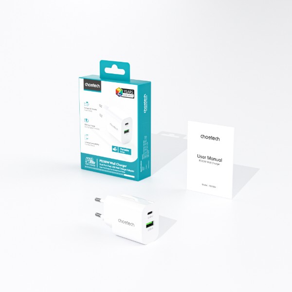 Фото - Мережевий зарядний пристрій Choetech PowiX USB-A/USB-C PD 30W White (PD9009-EU-WH)