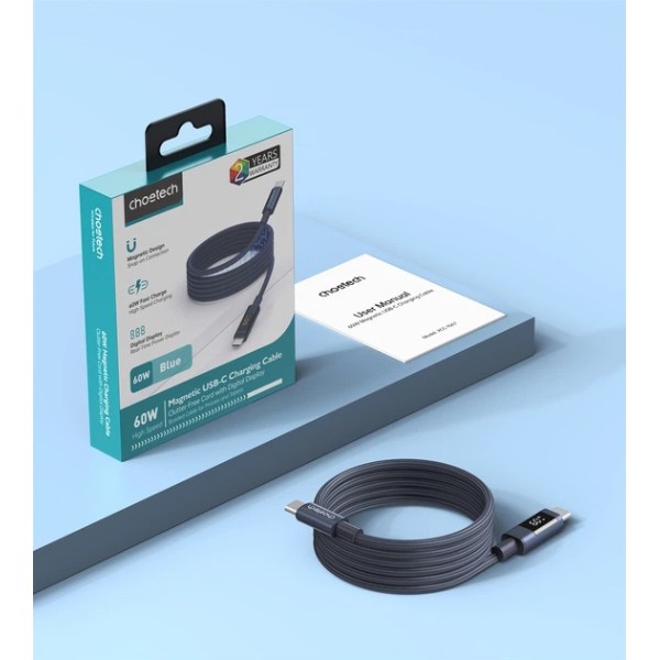 Фото - Кабель Choetech PowerSync Magnetic Digital Cable USB-C to USB-C 60W 1.2m Dark Blue (XCC-1067-BU)