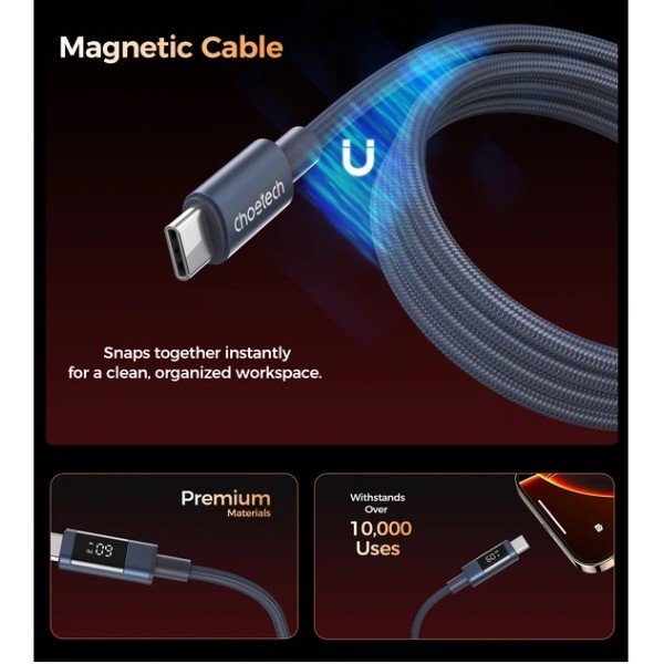 Фото - Кабель Choetech PowerSync Magnetic Digital Cable USB-C to USB-C 60W 1.2m Dark Blue (XCC-1067-BU)