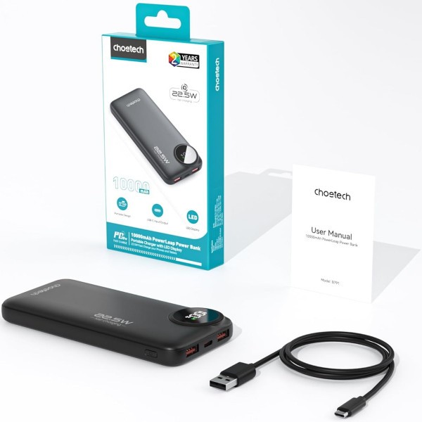 Фото - Батарея мобильная Choetech 10000mAh 22,5W PD  2xUSB-A (M15-B791-ACBK-NG)