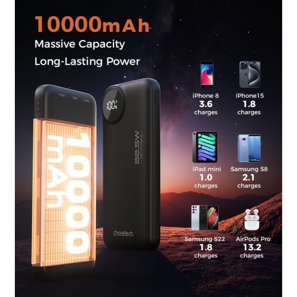 Фото - Батарея мобильная Choetech 10000mAh 22,5W PD  2xUSB-A (M15-B791-ACBK-NG)