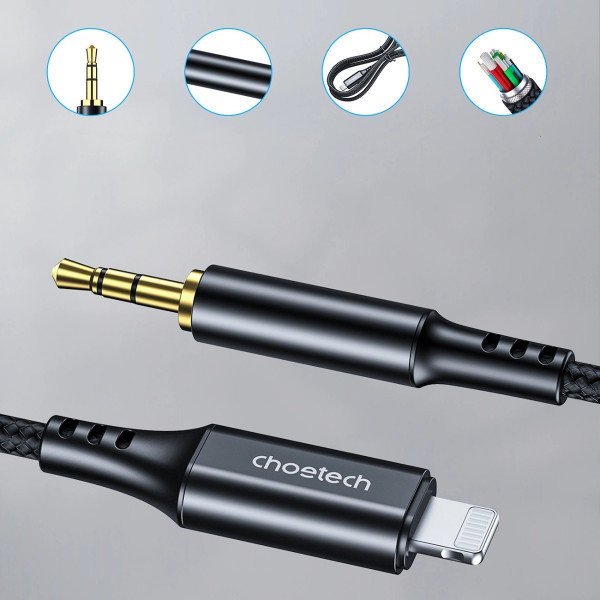 Фото - Переходник аудио Choetech AUX Lightning - TRS Audio 3.5мм M/M 1м (AUX009)