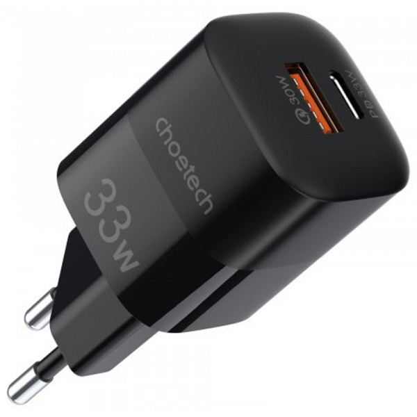Фото - Мережевий зарядний пристрій Choetech GaN USB-A/USB-C 33W QC3.0/PD/PPS (PD5006-EU-BK)