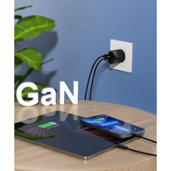 Фото - Мережевий зарядний пристрій Choetech GaN USB-A/USB-C 33W QC3.0/PD/PPS (PD5006-EU-BK)