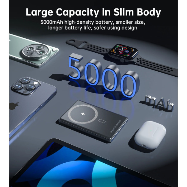 Фото - Батарея мобильная Choetech Magnetic Wireless 5000mAh 20W PD Qi-15W  USB-C (B738-CCBK)