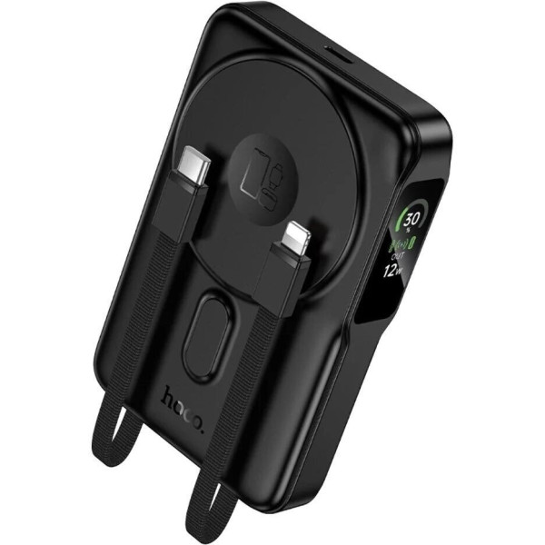 Фото - Батарея мобильная HOCO Q48 Core PD20W Magnetic з каб. Type-C + Lightning и подставкой 10000 mAh Black (715108)