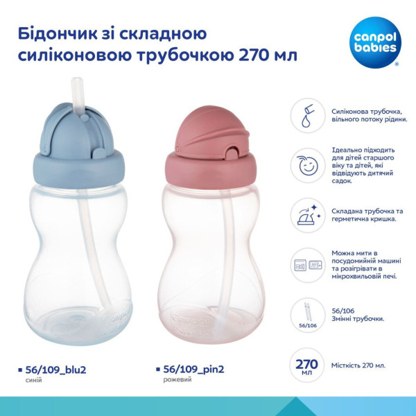 Фото - Поїльник-непроливайка дитячий Canpol babies Бідончик зі складною силіконовою трубочкою синій 270 мл (56/109_blu2)