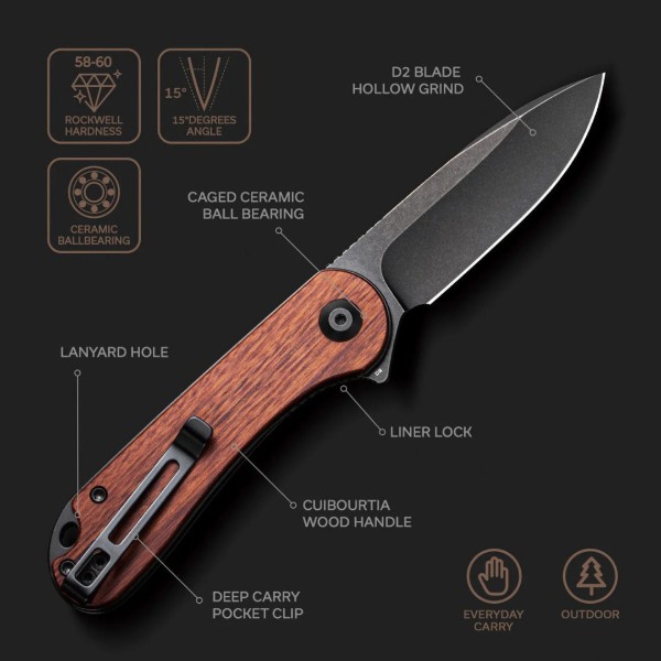 Фото - Ніж туристичний Civivi Elementum 75 см D2 / Guibourtia Wood (C907U)