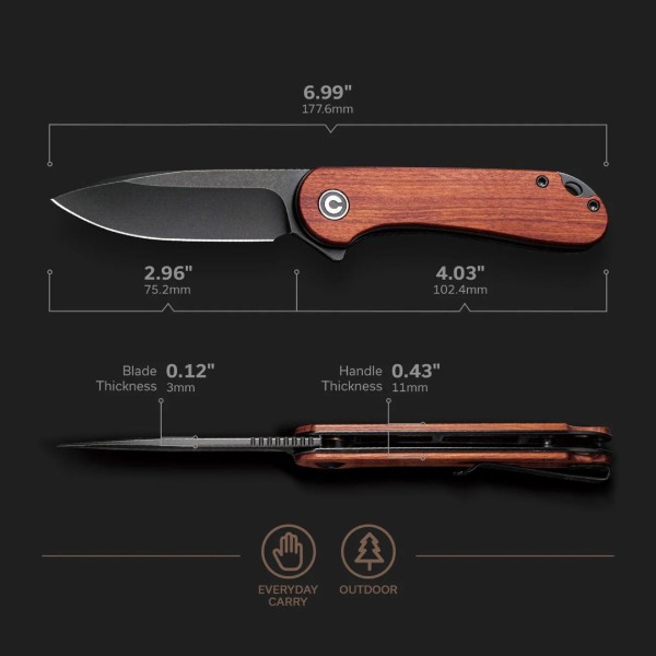 Фото - Ніж туристичний Civivi Elementum 75 см D2 / Guibourtia Wood (C907U)