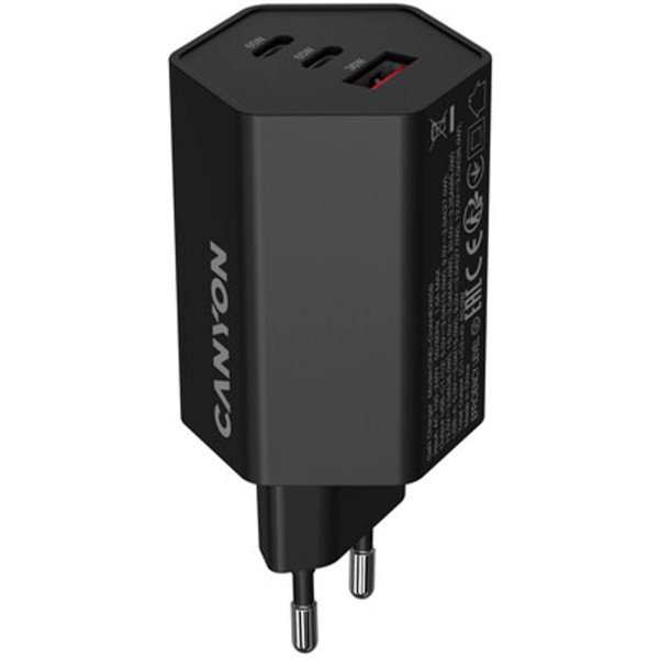 Фото - Мережевий зарядний пристрій Canyon Hexagon 65 GaN 65W 2xPD 1xQC EU Black (CND-CHAHEX65B)