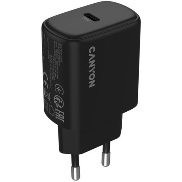 Фото - Мережевий зарядний пристрій Canyon OnCharge 200 20W 1xPD EU Black (CNE-CHA200-11)